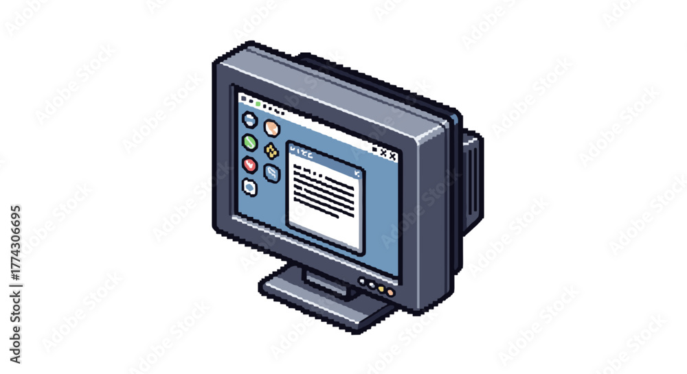 Fototapeta premium Retro Computer Monitor Displaying Text Document on White Background Isometric Vector Illustration