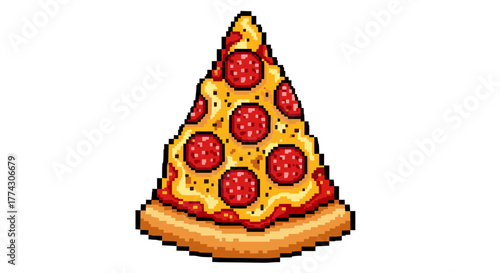 Pixel Art Pepperoni Pizza Slice Isolated on White Background Delicious Italian Food