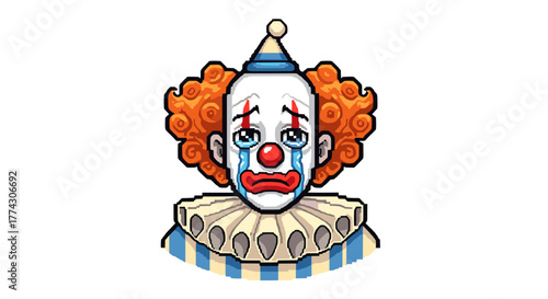 Sad Clown Face With Tears Crying Emotionally Isolated on White Background Cartoon Style Illustration