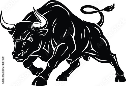 Angry bull vector illustration black and white charging bull design art eps silhouette