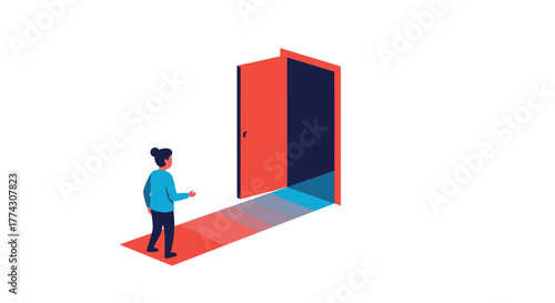 A person stands before an open door, ready to step into a new opportunity or future, embracing change and possibilities.