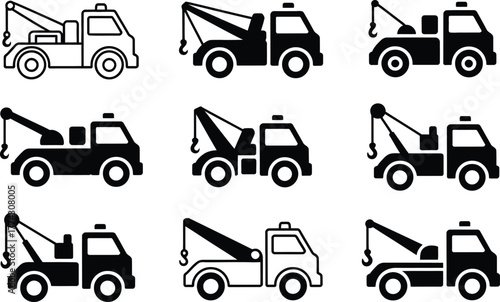 Collection of Tow Truck Icons in Various Styles and Colors