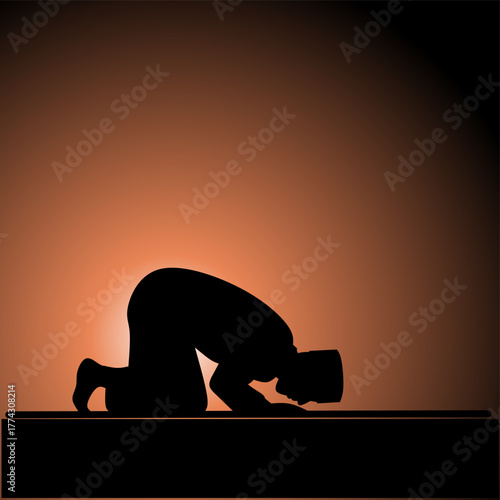 Illustration of Muslim man performing ruku prayer