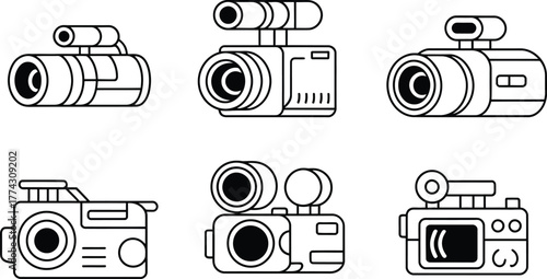 Collection of Six Stylized Camcorder and Camera Icons