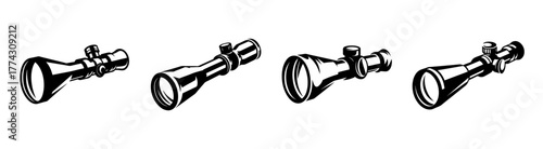 Four rifle scope outlines presented side-by-side for comparison and design reference