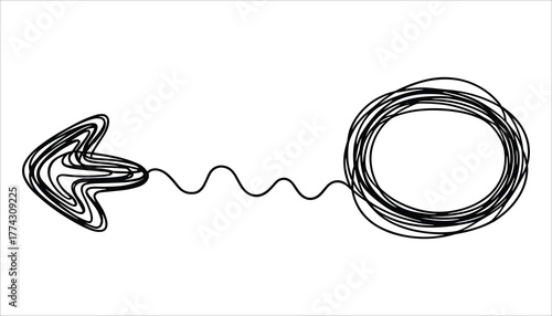 Black abstract arrow pointing left from tangled circle on white background vector