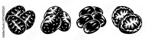 Close-up black and white sketch of four clusters of ripe blueberries showing their textured skin and round shape