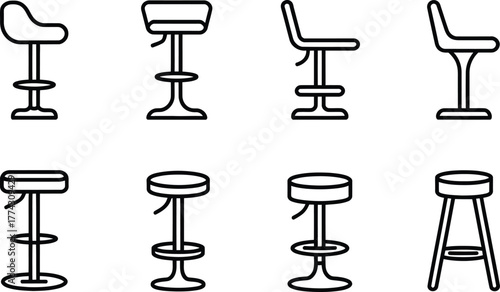 Collection of Bar Stool Icons in Black and White