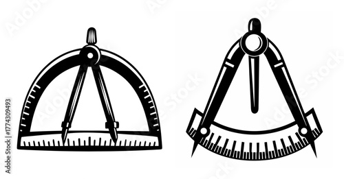 Vintage protractors and dividers set for precise geometry and engineering measurements drawing tools