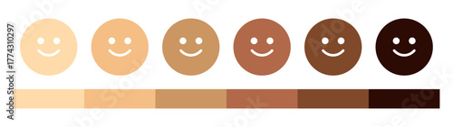 Diverse Human Skin Tone Palette with Smiling Face Icons – Vector Illustration