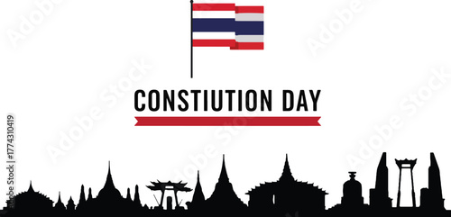 Thailand Constitution Day with flag and city temple