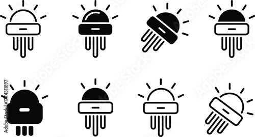 Set of Warning Light Icons: Flashing Beacons and Sirens