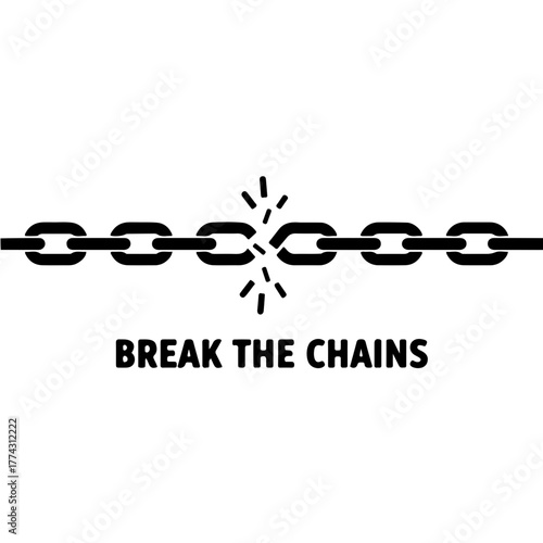high-contrast vector graphic of a broken chain, representing the termination of drug abuse and the disruption of illegal drug networks. A powerful symbol of liberation and recovery