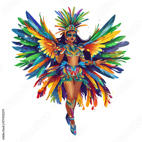 Rio Carnival, South America, festival, celebration, dance, costume, vector, transparent background