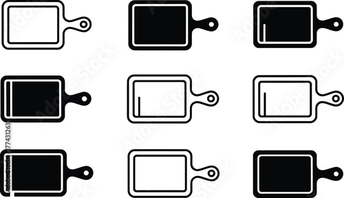 Collection of Cutting Board Icons in Black and White