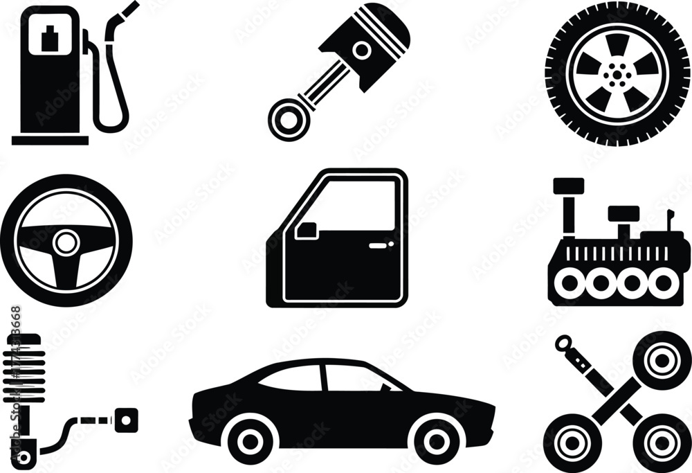 Fototapeta premium Collection of Car Parts and Service Icons