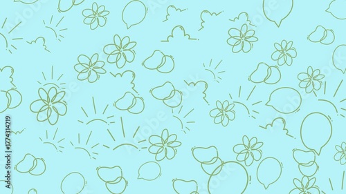 eamless Mint Green Floral Line Art Pattern With Delicate Flowers Leaves And Abstract Circles Motifs
