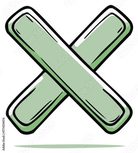 Green X symbol with thick outline and light shading represents negation or cancellation