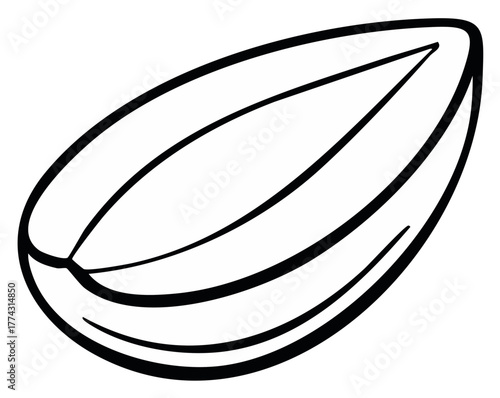 Almond Slice Outline, Monochrome Illustration, Black and White Design, Simple Nut Shape