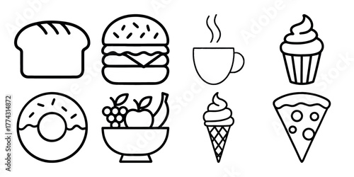 Diverse collection of food and drink illustrations for culinary designs