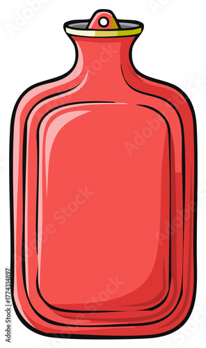 A vibrant red hot water bottle cartoon illustration for comfort warmth and medical pain relief