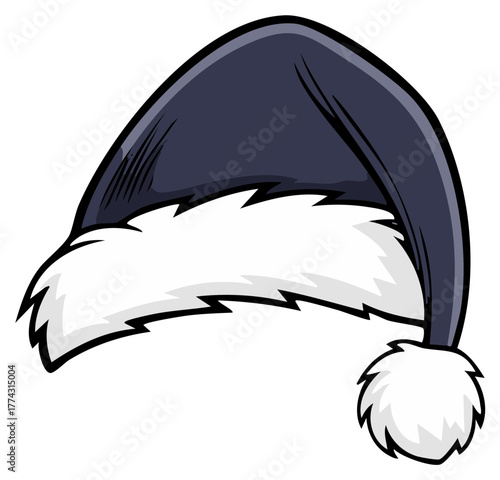 Festive Santa Cap Icon Illustration with White Fur Trim and Pom Pom for Holiday Designs