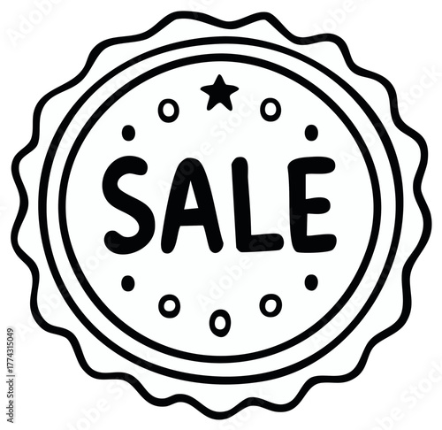 Black and White Sale Badge Icon Promotion Design with Star and Border