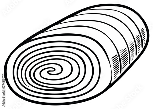 Rolled Swiss cake with a cream spiral filling, a classic pastry dessert vector illustration