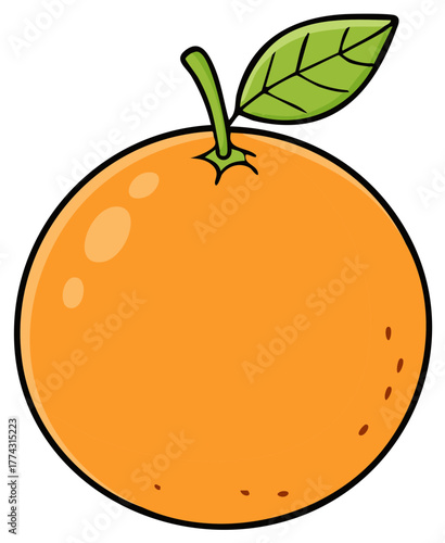 Cartoon Orange Fruit with Stem and Leaf