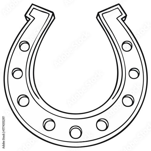 Classic outline of a horseshoe symbol with nail holes representing good luck and equestrianism.