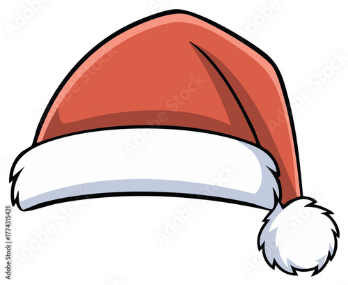 Red Santa Hat with White Fur Trim and Pom Pom Festive Holiday Icon