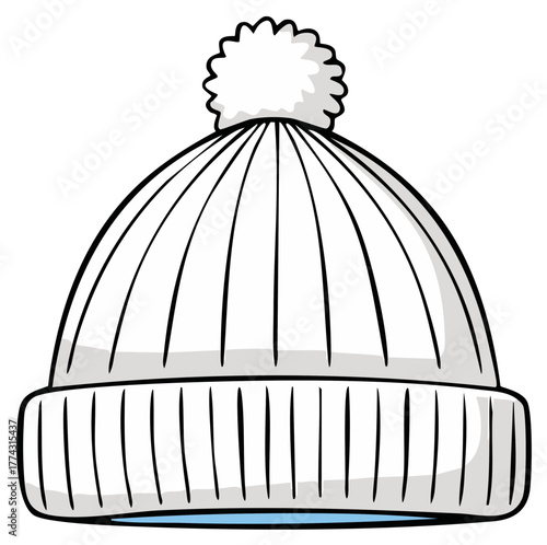 White winter beanie with a pompom and ribbed texture for cold weather