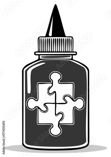 Glue Bottle with Puzzle Piece Design, Adhesive Solution, Connecting the Pieces, Problem Solving