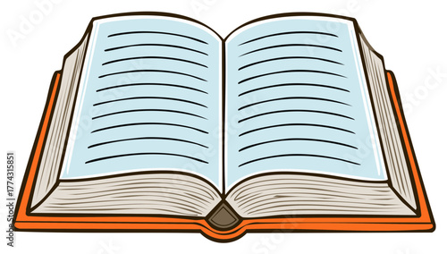 Open Book Cartoon Illustration with Reading Lines for Education or Storytelling Content
