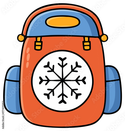 Winter Adventure Backpack with Snowflake Design Cartoon Style Illustration