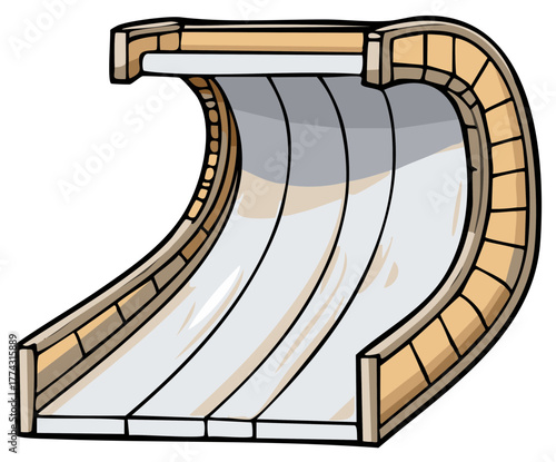 Illustrated Cartoon of a Ramp Structure with a Curved Design