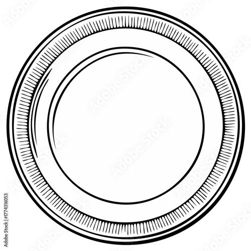 Circular Line Art Frame with Ornamented Rim and Empty Center for Design Insertion