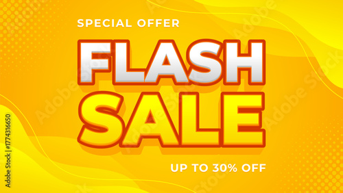 Flash Sale banner template with orange-yellow gradient wave background, modern template design for sales promotion, marketing ads, e-commerce, events, social media, web and pages