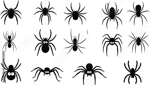 Collection of silhouetted spiders in various poses and sizes