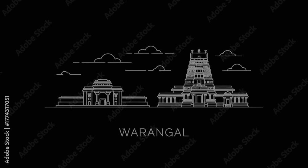 Fototapeta premium Warangal Telangana India Skyline Line Art