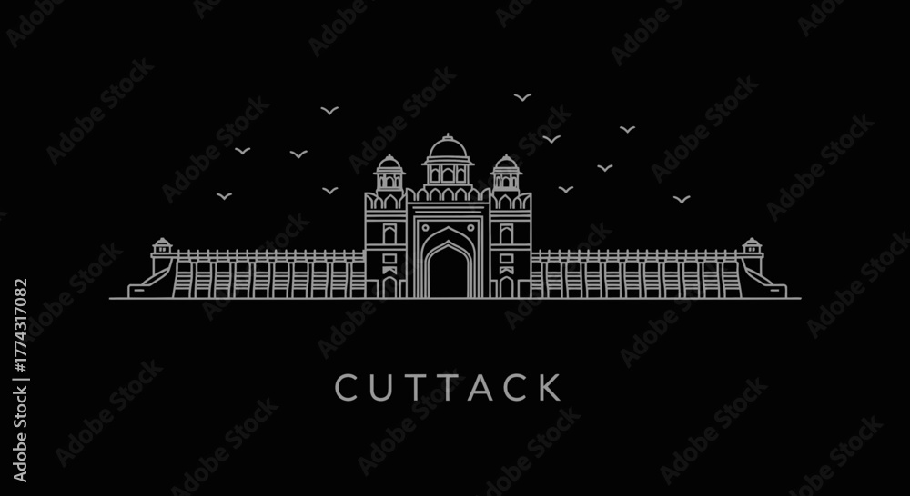 Fototapeta premium Cuttack India City Skyline Silhouette with Birds