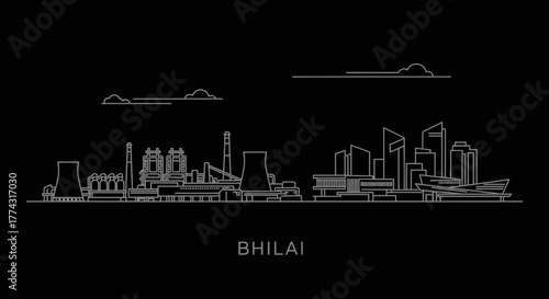 Bhilai City Skyline Illustration with Industrial Buildings and Modern Architecture