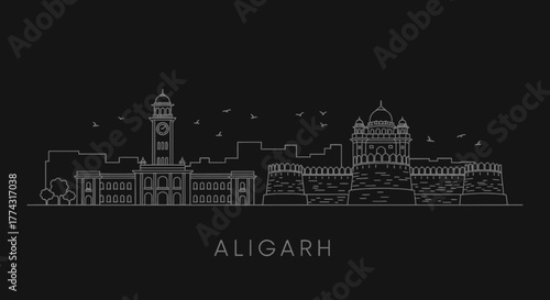 Aligarh City Skyline Landmark Illustration