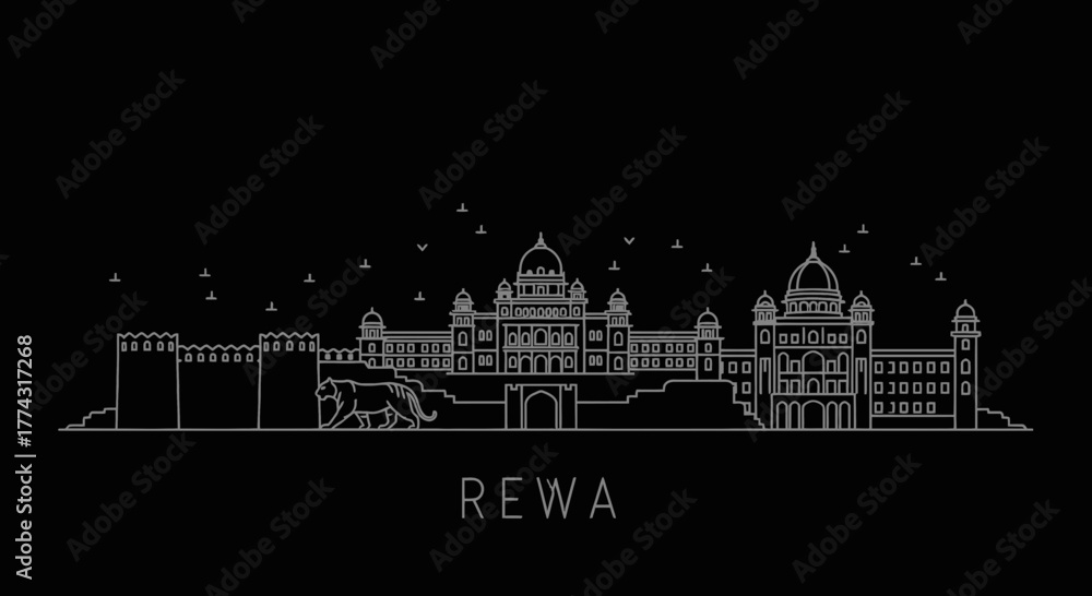 Fototapeta premium Rewa India Skyline Landmark Line Art