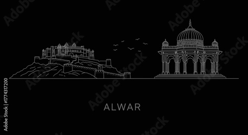Alwar City Skyline Line Art India Travel Landmark