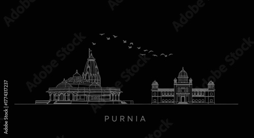 Purnia City Skyline Silhouette with Temple and Palace