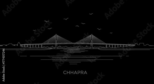 Chhapra City Skyline Cable Stayed Bridge River Reflection Birds