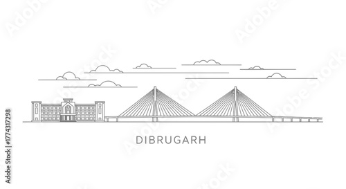 Dibrugarh City Skyline with Cable-Stayed Bridge and Clouds