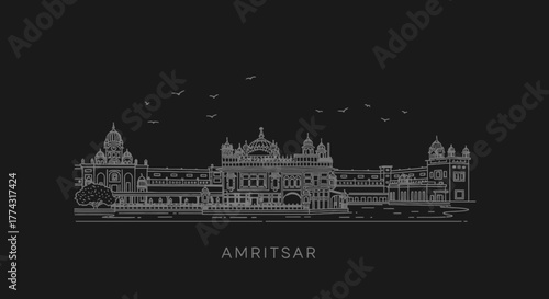 Amritsar Golden Temple Skyline Line Art