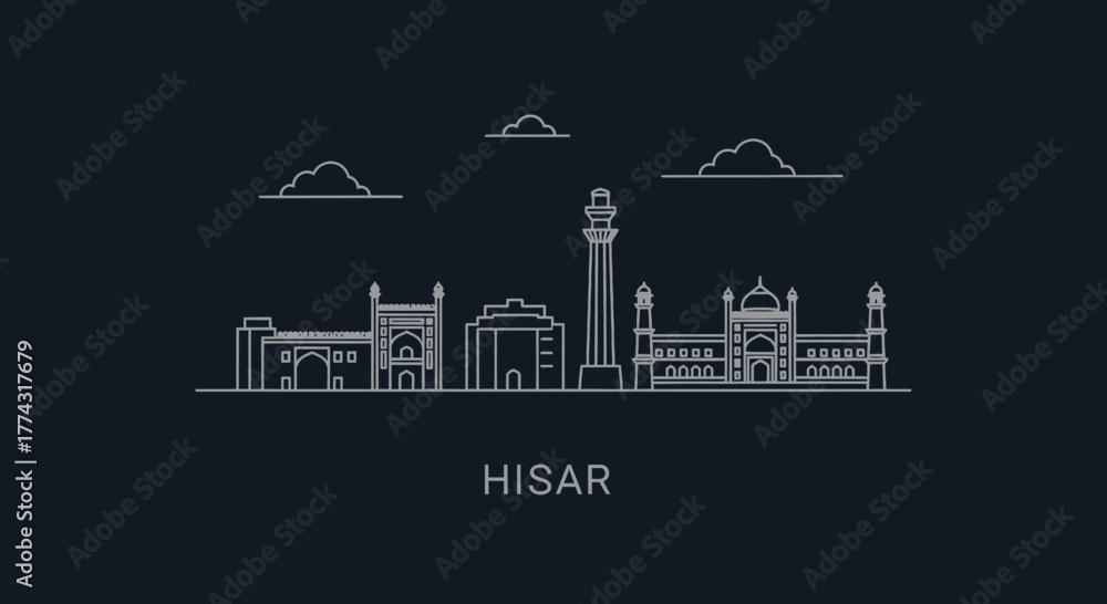 Fototapeta premium Hisar City Skyline Icon Landmark Outline Vector